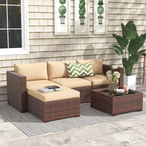 Abler Wicker 3 - Person Modular Patio Conversation Sets with Cushions - Image 3